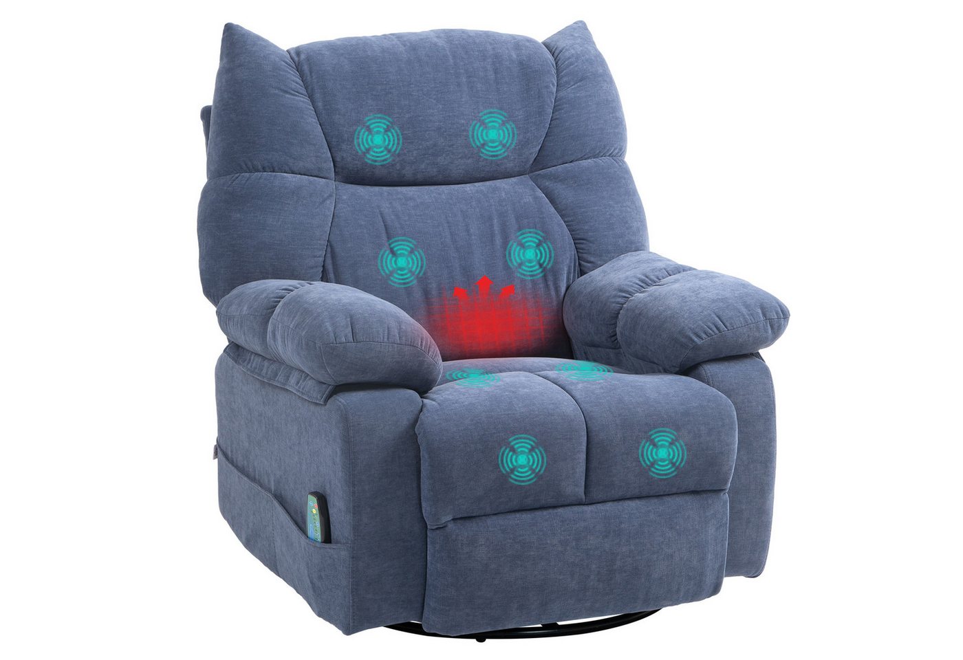 HOMCOM Massagesessel Relaxsessel mit Vibration, Heizung, Fußteil, Liegesessel (Fernsehsessel mit Wärmefunktion, Liegefunktion, 1-St., TV Sessel mit Seitentasche – Bild 2 von 5