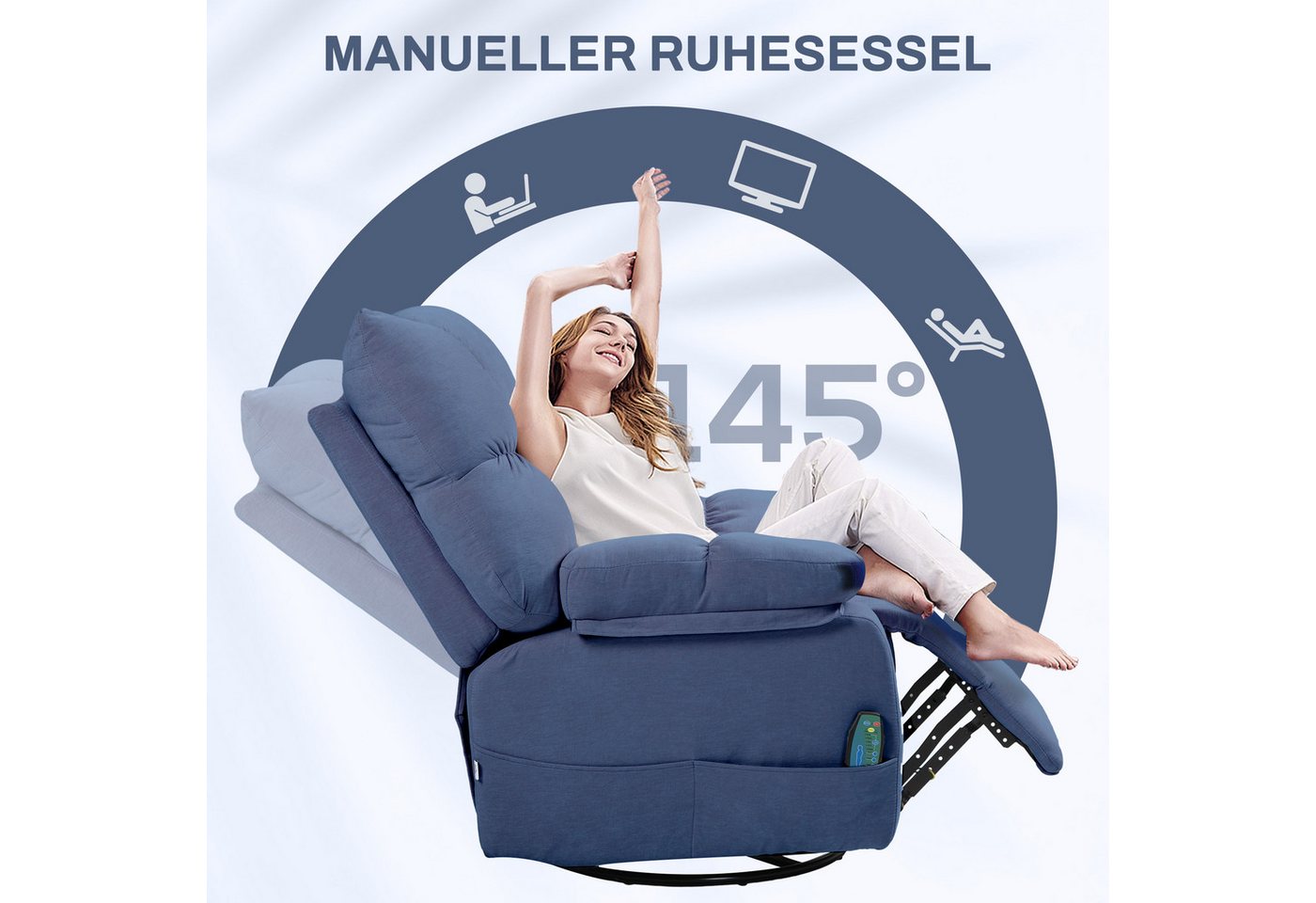HOMCOM Massagesessel Relaxsessel mit Vibration, Heizung, Fußteil, Liegesessel (Fernsehsessel mit Wärmefunktion, Liegefunktion, 1-St., TV Sessel mit Seitentasche – Bild 5 von 5