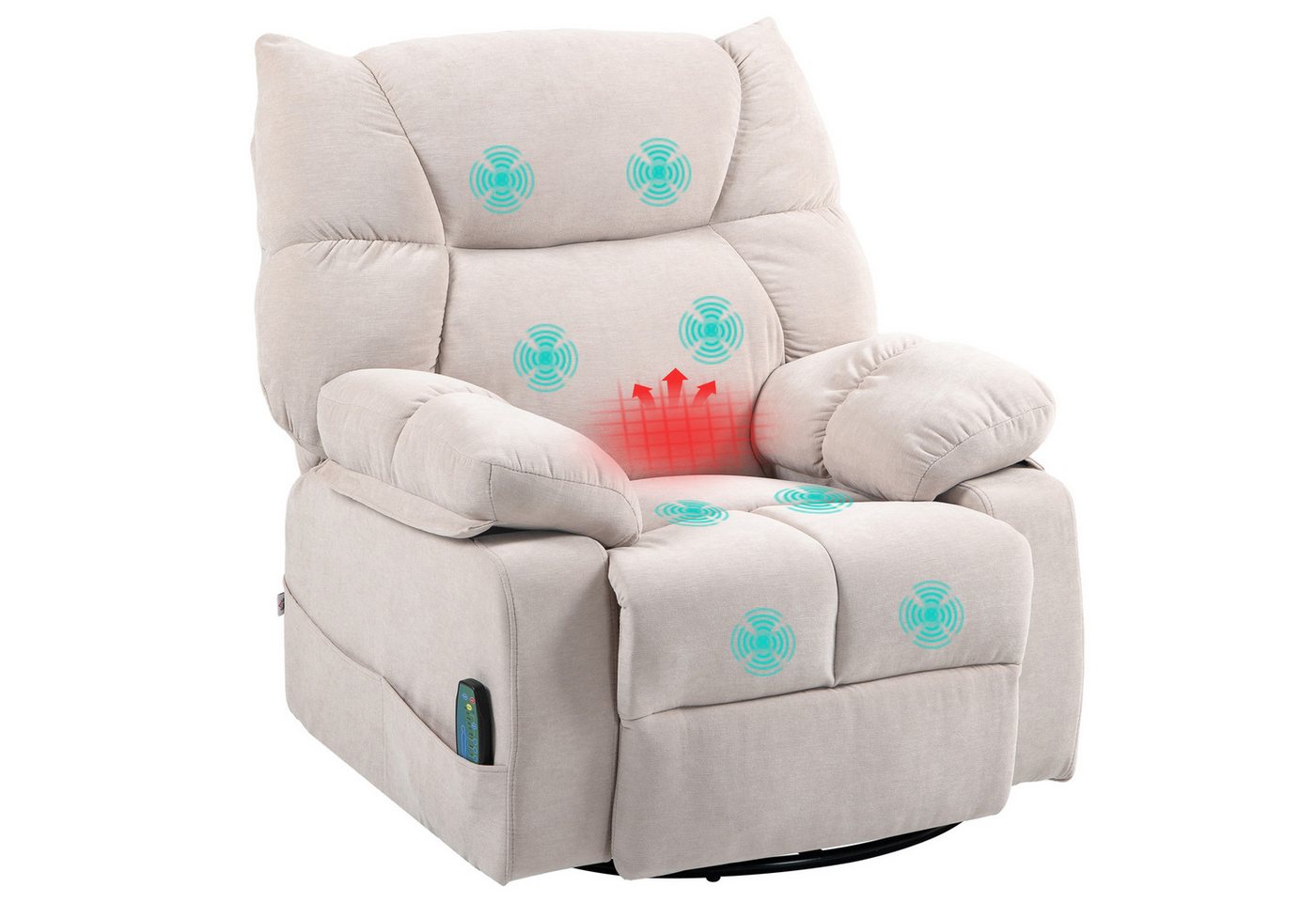 HOMCOM Massagesessel Relaxsessel mit Vibration, Heizung, Fußteil, Liegesessel (Fernsehsessel mit Wärmefunktion, Liegefunktion, 1-St., TV Sessel mit Seitentasche – Bild 2 von 5