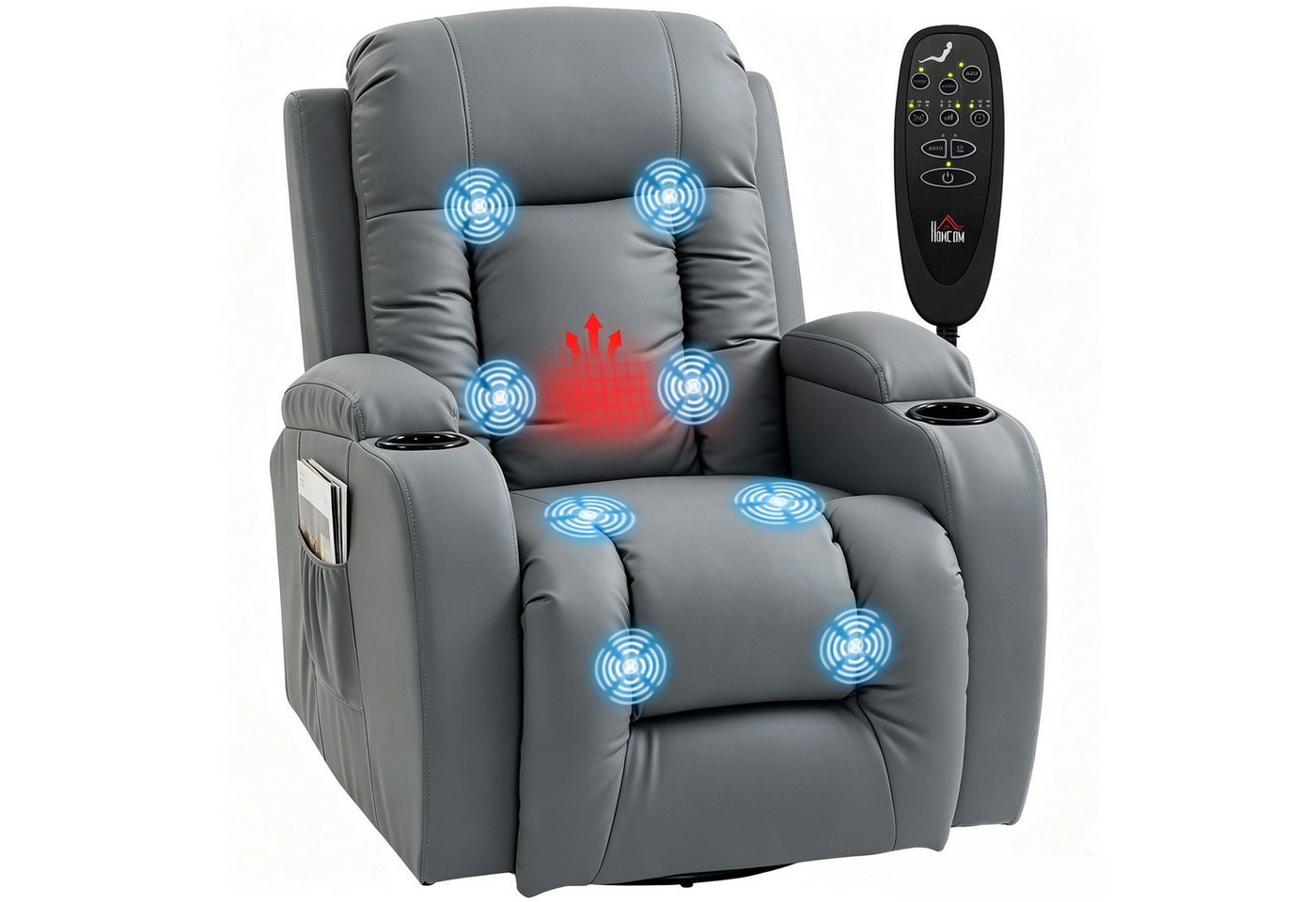 HOMCOM Massagesessel TV Sessel mit Liegefunktion, Massagestuhl mit Wärmefunktion (Relaxsessel, 1-St., Fernsehsessel), Massage- und Wärmefunktion, Hellgrau – Bild 2 von 5
