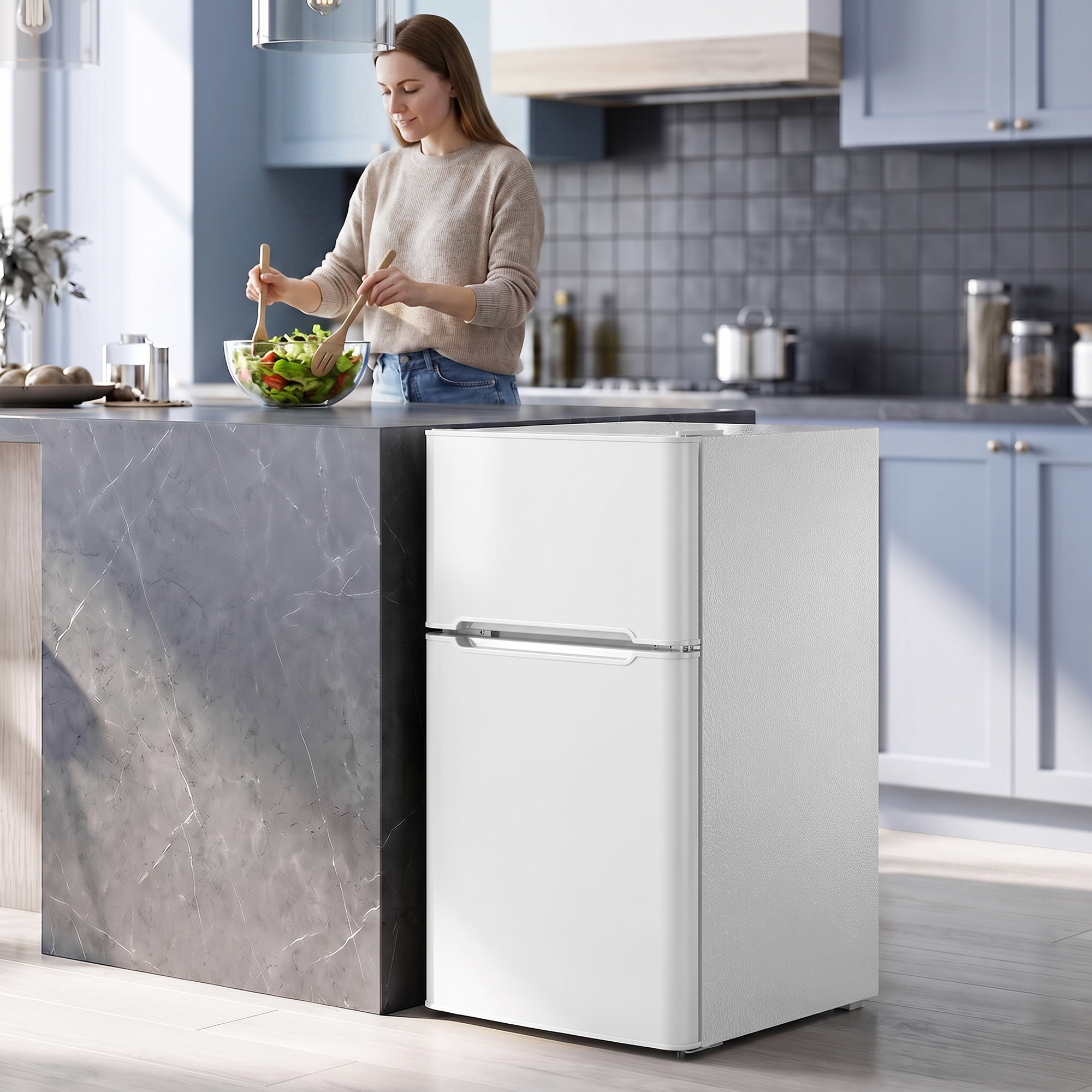 HOMCOM Mini Kühlschrank ca. 90L mit Gefrierfach, Kühlschrank Kompaktkühlschrank mit Obst- und Gemüsefach, Einstellbarem Thermostat, 2 Wechselbare Tür, Verstellb – Bild 2 von 2
