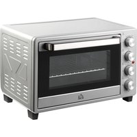 HOMCOM Minibackofen 32L, 1600W, Elektrischer Ofen mit Schlackenauffangwanne, Edelstahl & Glas, Silber, 52,2x38,1x33,5cm Aosom
