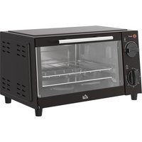 HOMCOM Minibackofen 9L Mini Ofen mit Backblech, Grillrost, 100 °C-230 °C, mit einstellbar Temperatur und Garzeit, 60 Min. Timer, 750W, Edelstahl, Schwarz Aosom
