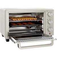 HOMCOM Minibackofen mit Drehspieß, Backofen kleine 21 L Toasterofen mit 1 Drahtgestell und 1 Backblech, 3 Kochmodi, 100 °C-230 °C, Edelstahl, Glas, Cremeweiß Ao