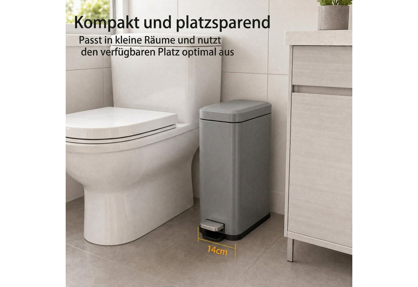 HOMCOM Mülleimer 5L Treteimer mit Softclose-Deckel, Abfalleimer inkl. Inneneimer, Grau 29,2 x 14 x 32 cm – Bild 4 von 5