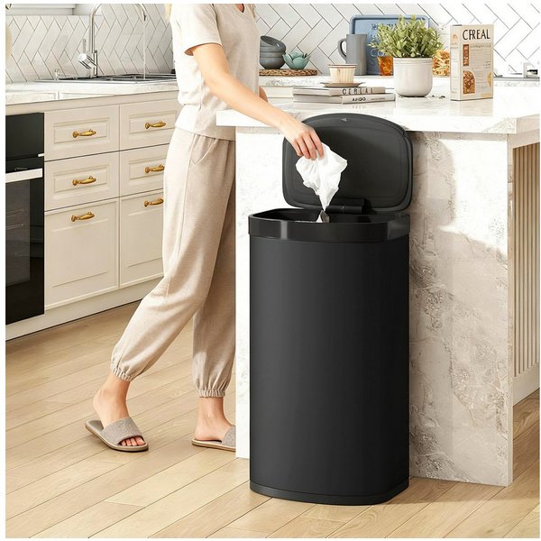HOMCOM Mülleimer Küchenmülleimer Abfalleimer aus Edelstahl, Infrarotsensor, Soft-Close, 55 L