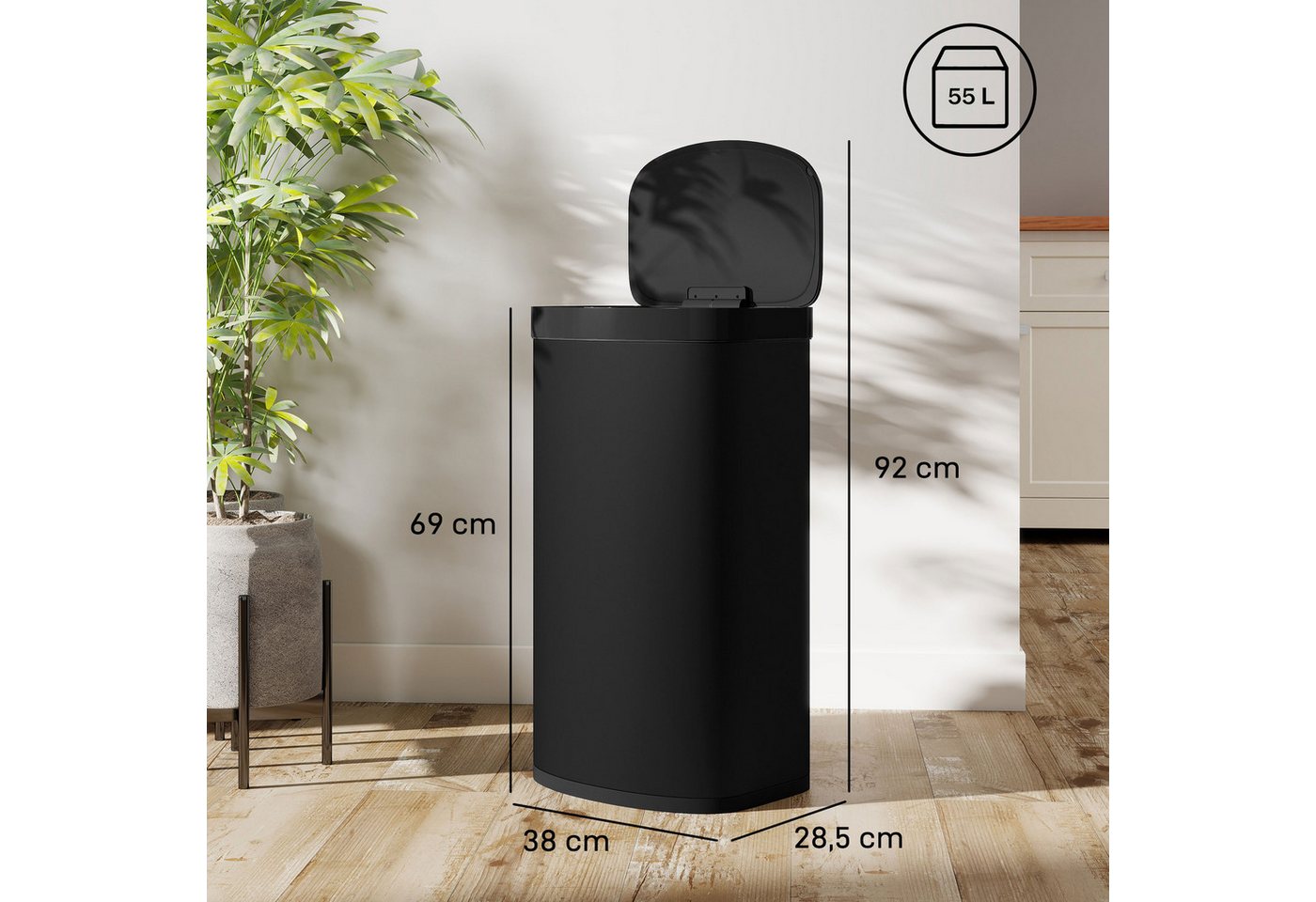 HOMCOM Mülleimer Küchenmülleimer Abfalleimer aus Edelstahl, Infrarotsensor, Soft-Close, 55 L – Bild 3 von 5