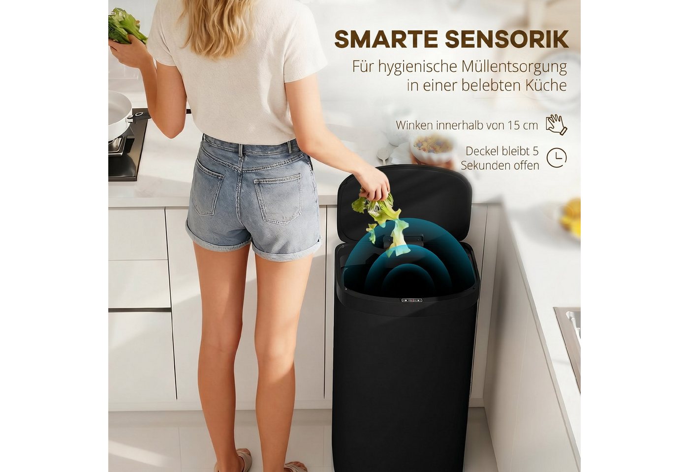 HOMCOM Mülleimer Küchenmülleimer Abfalleimer aus Edelstahl, Infrarotsensor, Soft-Close, 55 L – Bild 4 von 5