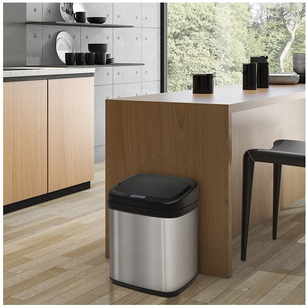 HOMCOM Mülleimer Sensor Mülleimer 20L Edelstahl mit Bewegungssensor, Inneneimer, für Büro, Schlafzimmer, Küchen Silber+Schwarz