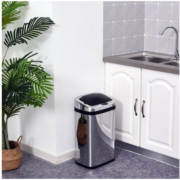 HOMCOM Mülleimer Sensor Mülleimer 30L Edelstahl, Automatischer Mülleimer, Schwarz+Silber 33 x 25 x 58 cm