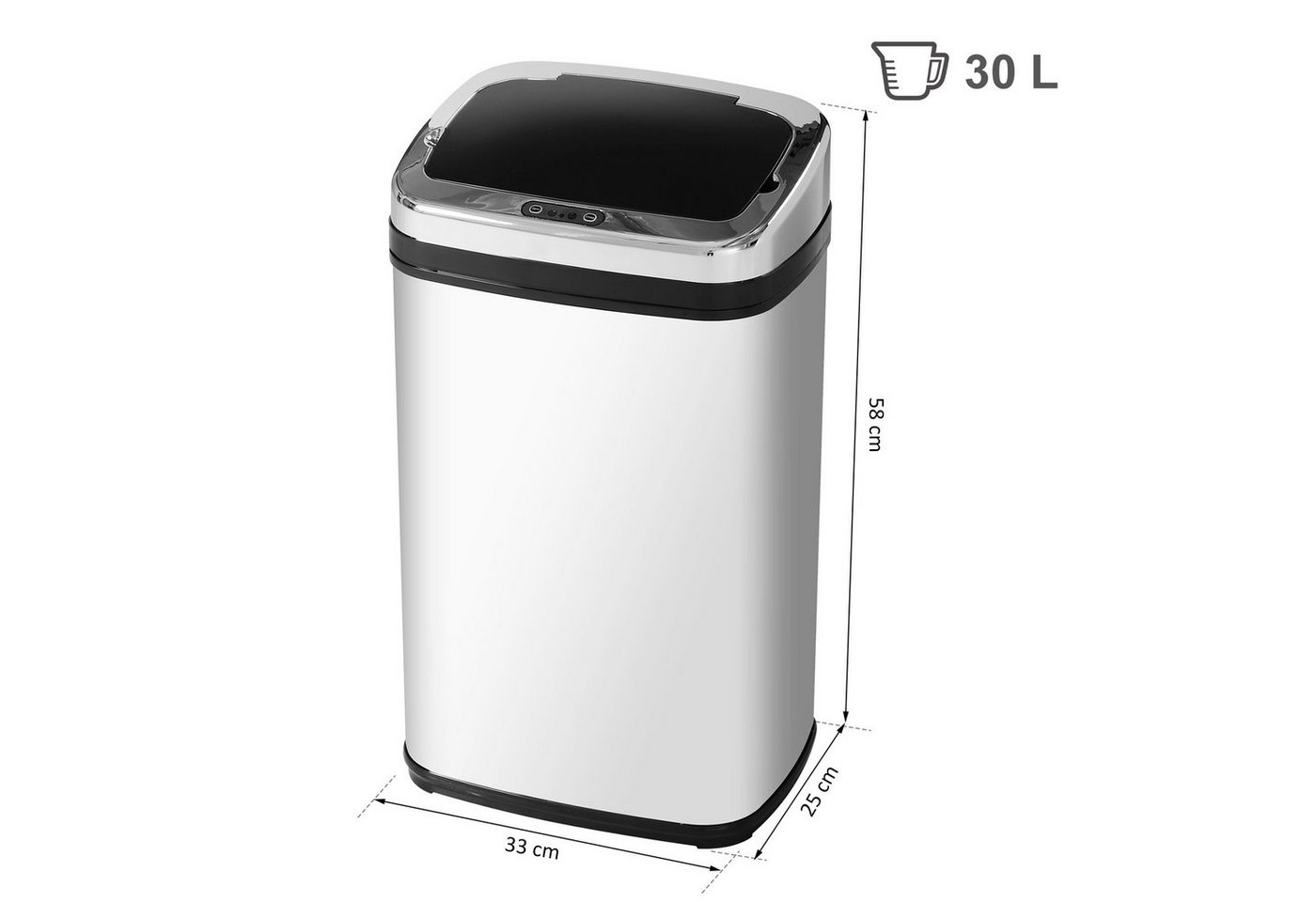 HOMCOM Mülleimer Sensor Mülleimer 30L Edelstahl, Automatischer Mülleimer, Schwarz+Silber 33 x 25 x 58 cm – Bild 3 von 5