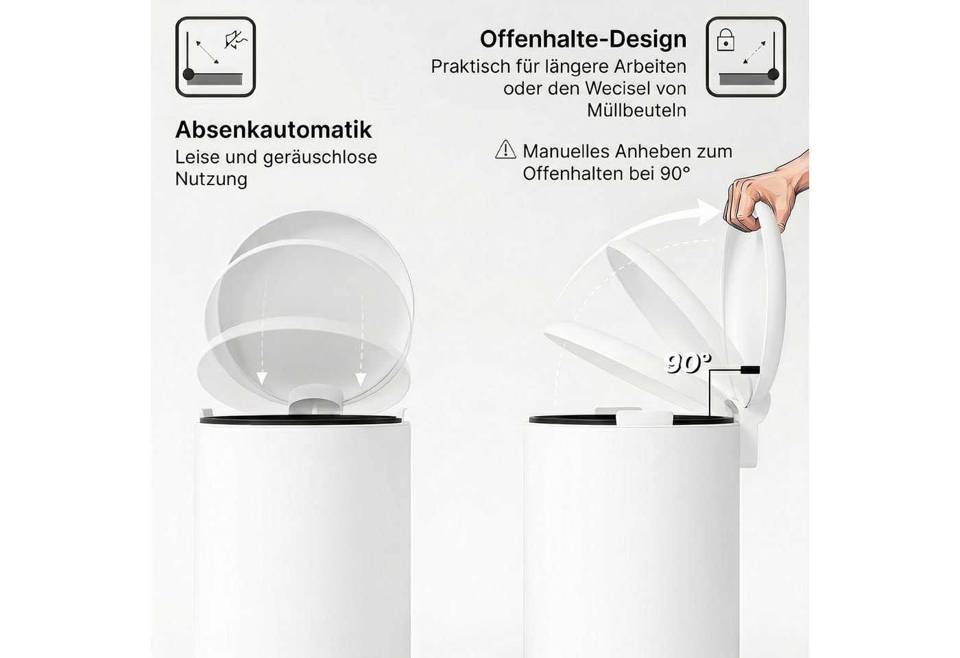 HOMCOM Mülleimer Treteimer Abfalleimer mit Inneneimer und Soft-Close-Funktion, für Wohnzimmer, Büro, Cremeweiß, 36 x 30 x 44,5 cm – Bild 5 von 5