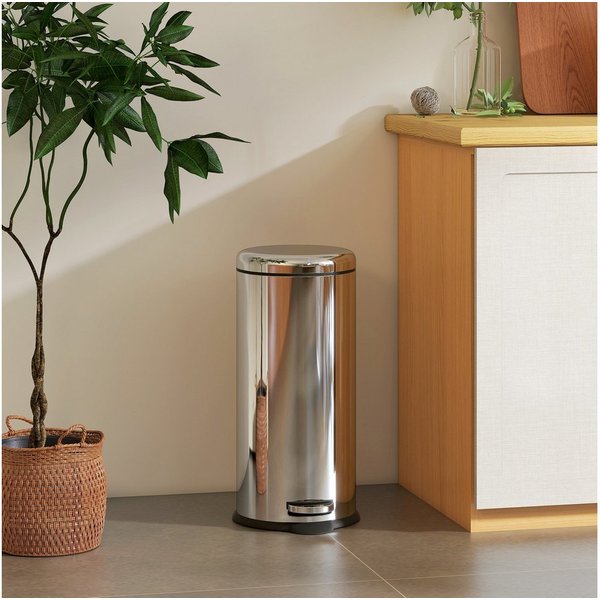 HOMCOM Mülleimer Treteimer mit Inneneimer Abfalleimer Pedal-Mülleimer Klappdeckel, Silber Ø29,2 x 62,9 cm