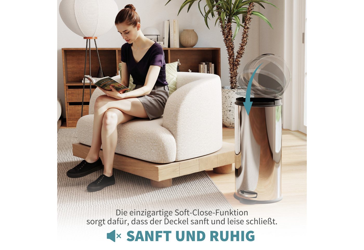 HOMCOM Mülleimer Treteimer mit Inneneimer Abfalleimer Pedal-Mülleimer Klappdeckel, Silber Ø29,2 x 62,9 cm – Bild 4 von 5