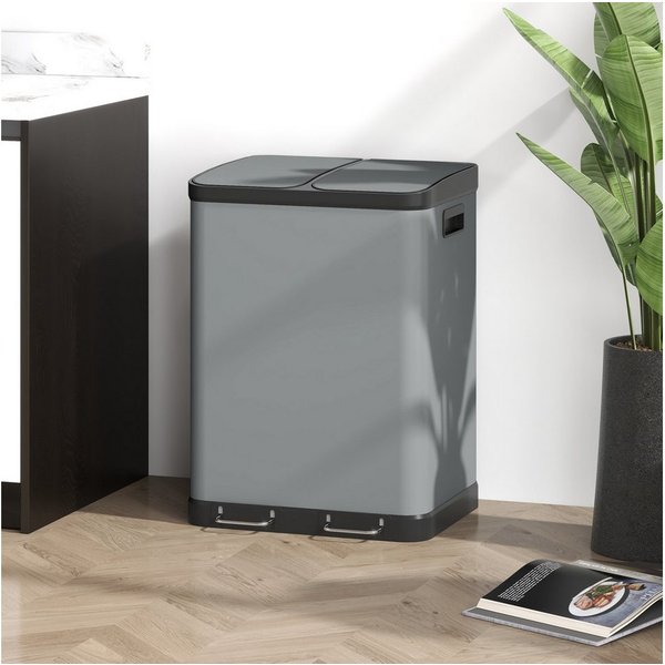 HOMCOM Mülltrennsystem Mülltrennsystem 2 x 30L, Treteimer mit Softclose-Deckel, 2x30L, Softclose-Deckel, herausnehmbar, fingerabdruckresistent