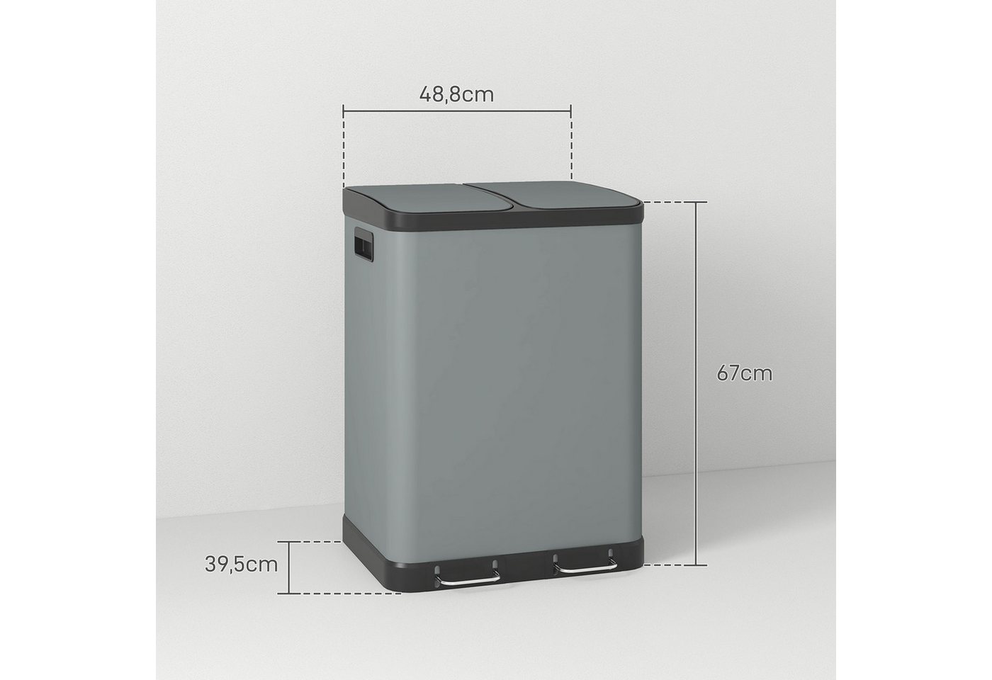 HOMCOM Mülltrennsystem Mülltrennsystem 2 x 30L, Treteimer mit Softclose-Deckel, 2x30L, Softclose-Deckel, herausnehmbar, fingerabdruckresistent – Bild 3 von 5