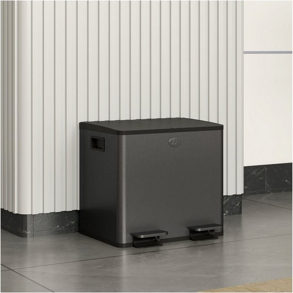 HOMCOM Mülltrennsystem Mülleimer 15L Abfalleimer aus Edelstahl mit Softclose Deckel, Deodorant-Deckel, Edelstahl, Schwarz