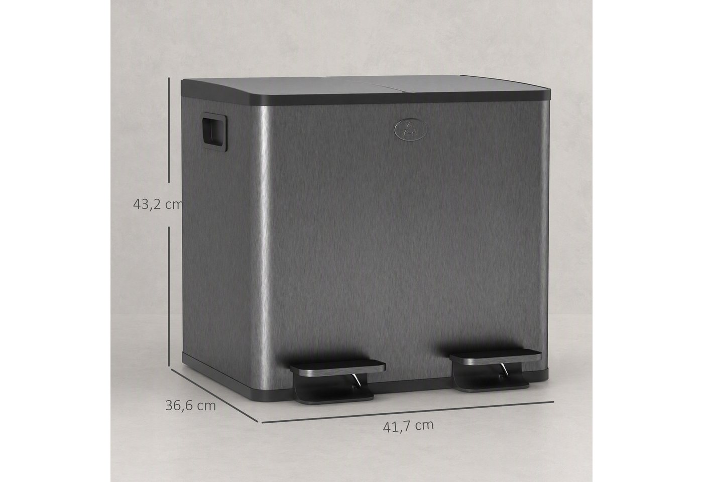 HOMCOM Mülltrennsystem Mülleimer 15L Abfalleimer aus Edelstahl mit Softclose Deckel, Deodorant-Deckel, Edelstahl, Schwarz – Bild 3 von 5