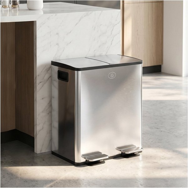 HOMCOM Mülltrennsystem Mülleimer 20L Abfalleimer aus Edelstahl mit Softclose Deckel, für Wohnung, Silber