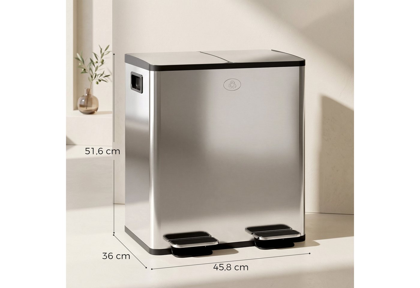 HOMCOM Mülltrennsystem Mülleimer 20L Abfalleimer aus Edelstahl mit Softclose Deckel, für Wohnung, Silber – Bild 3 von 5