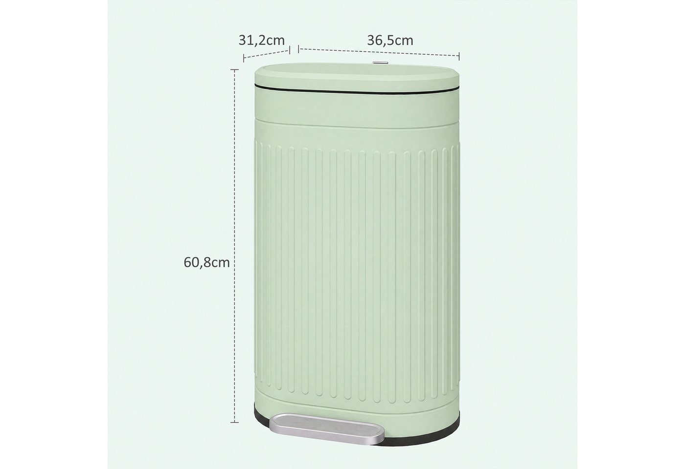 HOMCOM Mülltrennsystem Mülleimer 30L Treteimer mit Deckel und Fußpedal, für Wohnzimmer, Büro, Grün, 36,5 x 31,2 x 60,8 cm – Bild 3 von 5