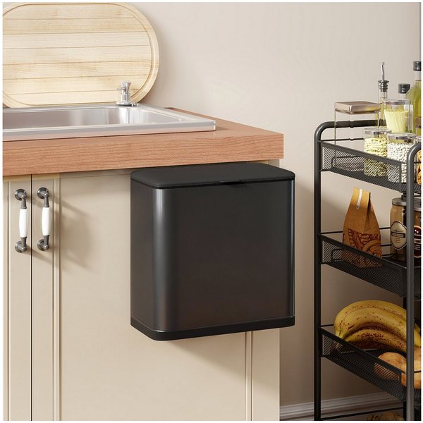 HOMCOM Mülltrennsystem Mülleimer hängend mit abnehmbarem Inneneimer, Abfallsammler, Edelstahl, Schwarz, 29,7 x 17,4 x 30 cm