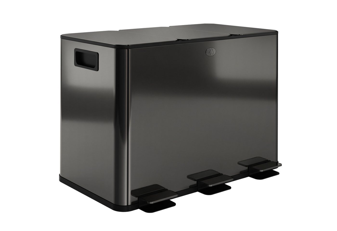 HOMCOM Mülltrennsystem Mülleimer Treteimer 3 Fächer inkl. Inneneimer, 61,9x36,6x43,2cm, Deodorant-Deckel, Edelstahl, Schwarz – Bild 2 von 5