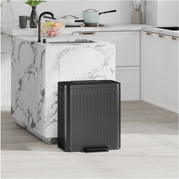 HOMCOM Mülltrennsystem Treteimer 2 x 20 L Soft-Close-Deckel Offenhaltefunktion, Schwarz, 45,5 x 36,5 x 51 cm