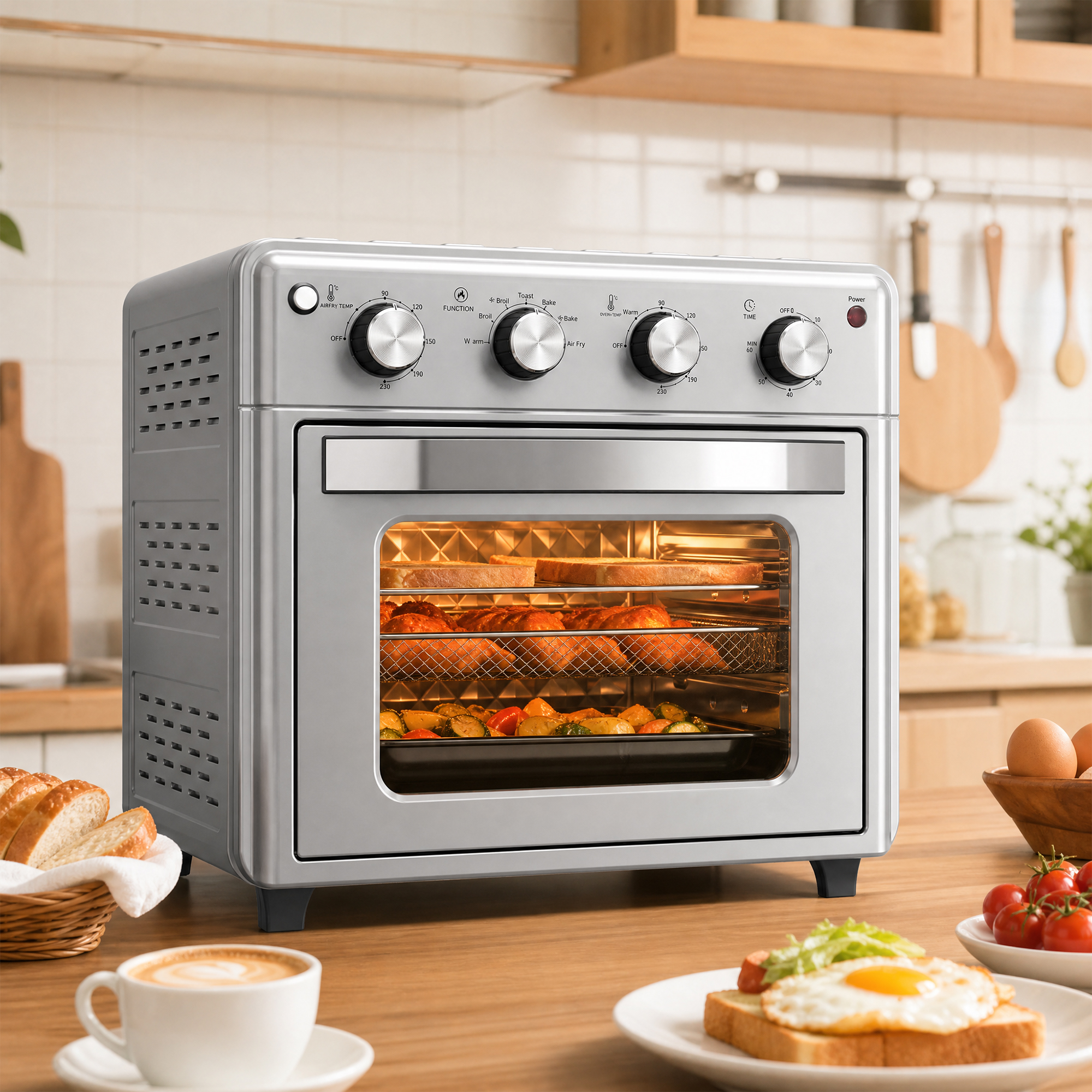 HOMCOM Multifunktionaler elektrischer Tischofen Mini-Backofen Toaster 30 L 1600 W Heißluftfritteuse mit 7 Heizmodi Timer und einstellbarer Temperatur 43x39x39 c – Bild 2 von 2