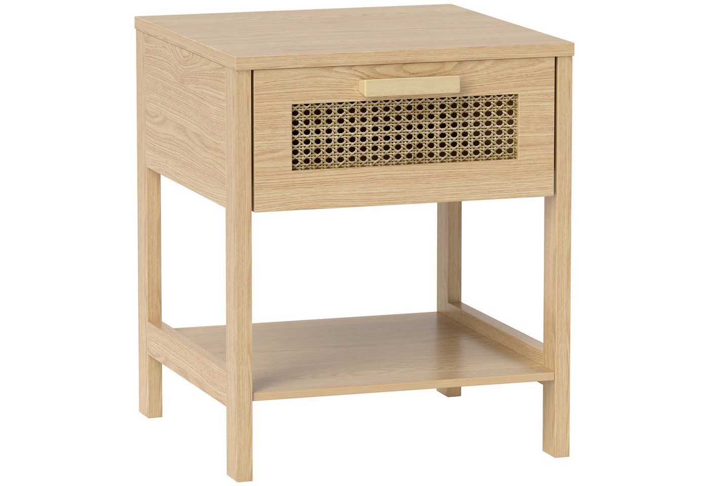 HOMCOM Nachttisch Beistelltisch, Nachtschrank mit Schublade, Ablage, Rattan-Design (natürlicher Nachtkommode mit Schublade, 1-St., Rattan-Design), MDF, Natur – Bild 2 von 5