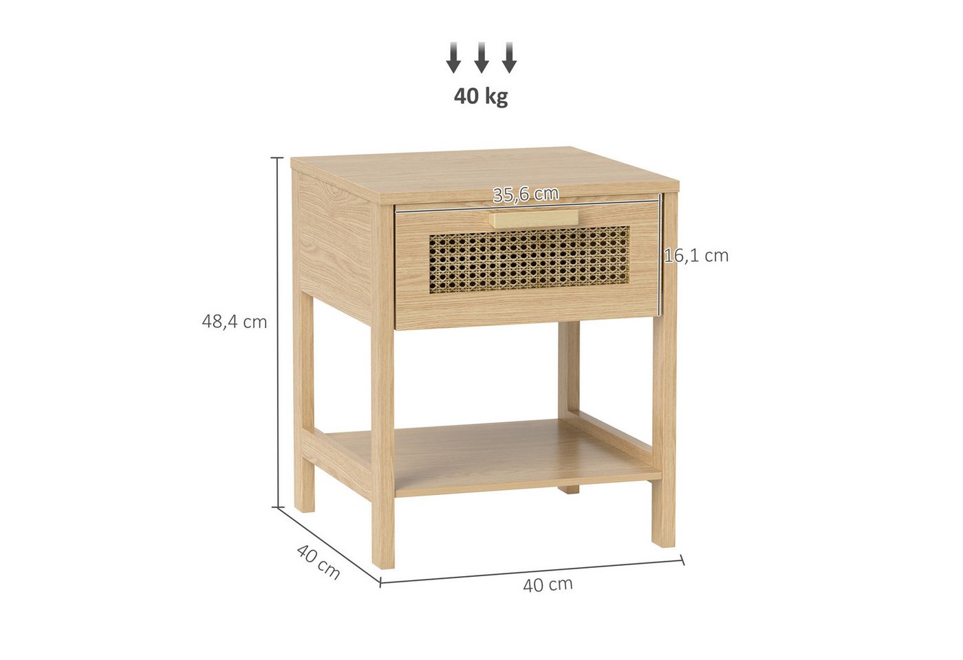 HOMCOM Nachttisch Beistelltisch, Nachtschrank mit Schublade, Ablage, Rattan-Design (natürlicher Nachtkommode mit Schublade, 1-St., Rattan-Design), MDF, Natur – Bild 3 von 5