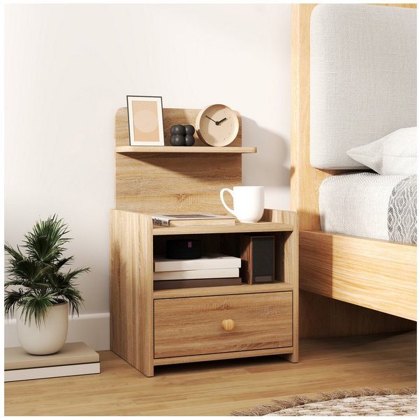 HOMCOM Nachttisch Beistelltisch mit Schublade, Nachtschrank mit offenen Ablage, Fach (Nachttisch, 1-St., Nachtkommode), für Schlafzimmer, Wohnzimmer, 40 x 35 x 