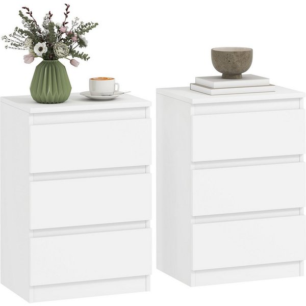 HOMCOM Nachttisch griffloses Design (Beistelltisch mit 3 Schubladen, 2-St., Nachtschrank), für Schlafzimmer, Wohnzimmer, 40 x 30 x 59,5 cm, Weiß