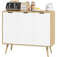 HOMCOM Niedrigschrank, Aufbewahrungsmöbel, höhenverstellbare Regale, 2 Schränke, 3 Türen Chevron-Muster, für Küche, Esszimmer, Wohnzimmer, 91,5 x 35 x 77,4 cm, 