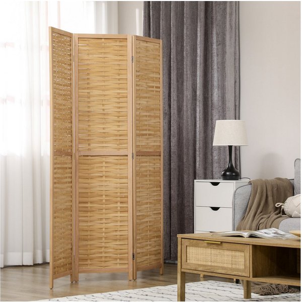 HOMCOM Paravent 4-teilig, aus Bambus, Faltbarer Sichtschutz, Raumtrenner Stellwand (Raumteiler, 1 St., Trennwand), für Wohnzimmer, Schlafzimmer, Natur