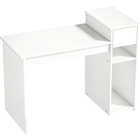 HOMCOM Platzsparender Schreibtisch mit Schublade und Platz für PC-Tower, Holzregal-Schreibtisch, PC-Tisch für Büro, Studium und Schlafzimmer, 108x50x82cm, Weiß 