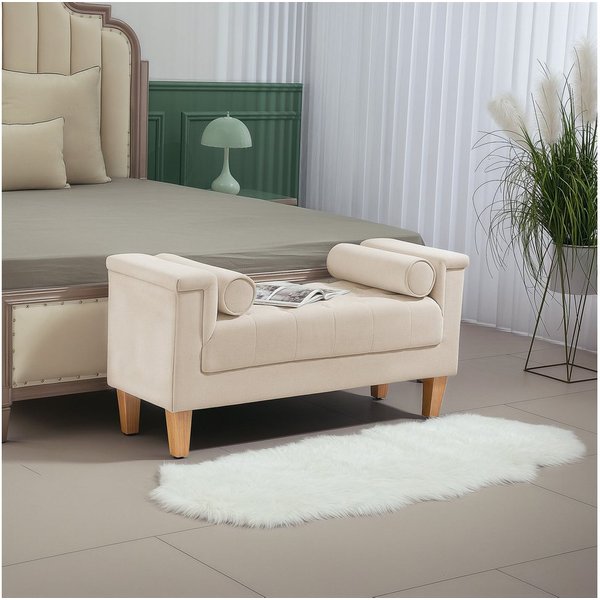 HOMCOM Polsterbank Sitzbank mit Chenille-Bezug, Armlehne, Bettbank (Bettbank, 1-St., Schuhbank), für Schlafzimmer, Wohnzimmer, Flur 115 x 44 x 58 cm Beige