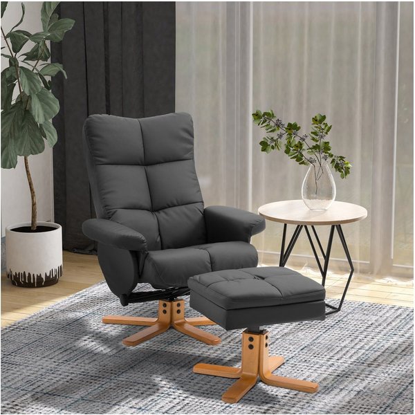 HOMCOM Polsterstuhl Lesesessel mit Hocker, Liegefunktion für Schlafzimmer, Wohnzimmer (Relaxsessel, 2 St), für Wohnzimmer, Schwarz