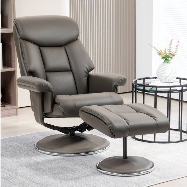 HOMCOM Polsterstuhl Relaxsessel mit Hocker, Fernsehsessel, Wippfunktion, Kunstleder (Wohnzimmersessel, 2 St), für Wohnzimmer, Schlafzimmer, Grau