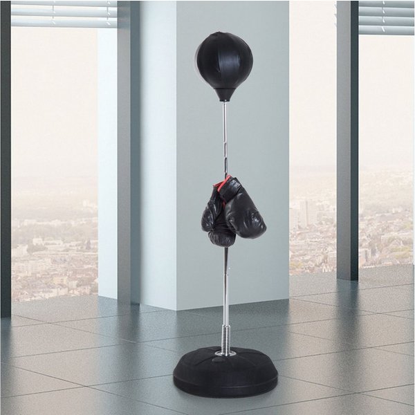 HOMCOM Punchingball 126-144cm mit Ständer Boxbirne Boxhandschuhen Pumpe Speedball (Boxständer, 1-tlg., Boxsack), höhenverstellbar, Schwarz