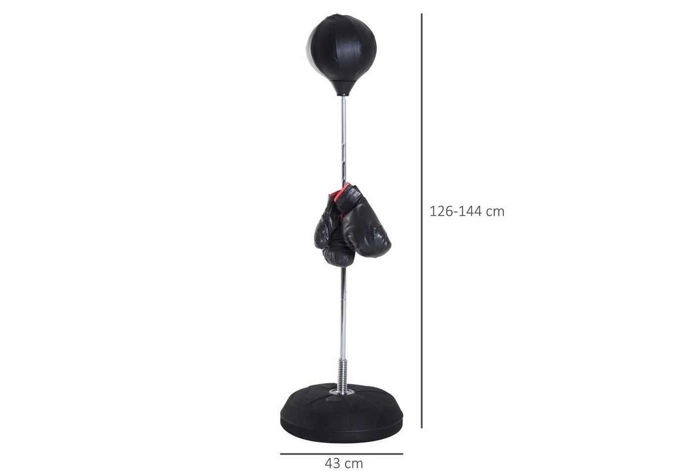 HOMCOM Punchingball 126-144cm mit Ständer Boxbirne Boxhandschuhen Pumpe Speedball (Boxständer, 1-tlg., Boxsack), höhenverstellbar, Schwarz – Bild 3 von 5