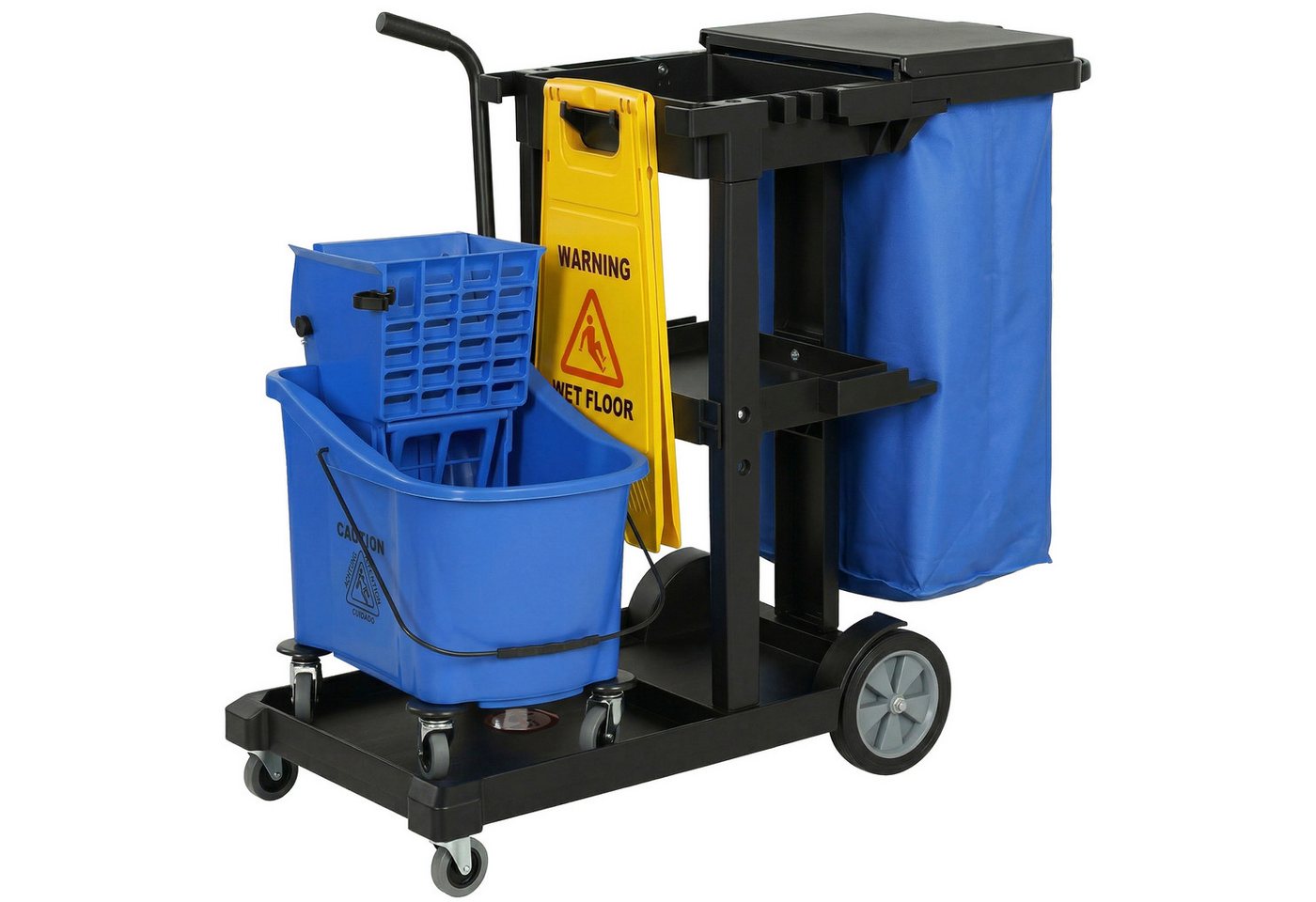 HOMCOM Putzeimer Putzwagen mit 3 Ebenen, Rollen, Moppeimer mit Presse, (Wischwagen, 1-tlg., Reinigungswagen mit Wischeimer und Müllsack), für Hotel, Einkaufszen – Bild 2 von 5