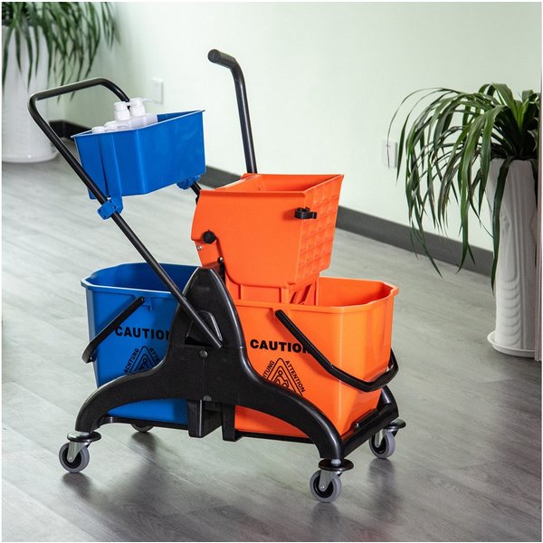 HOMCOM Putzeimer Putzwagen Wischwagen mit Wischmopp-Presse Haushaltswagen Orange, (Reinigungswagen, 1-tlg., Wischwagen mit Wischmopp-Presse), mit Rollen, 26 Lit
