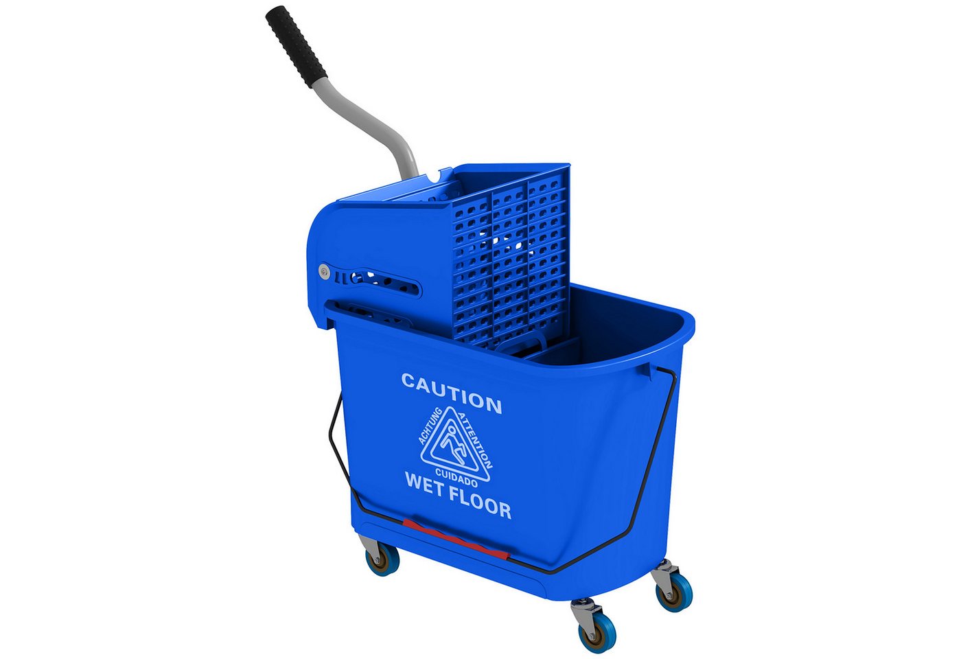 HOMCOM Putzeimer Reinigungswagen mit Wischmopp, 20 L Eimer, mit Trennwand, (Wischwagen, 1-tlg., Putzwage), mit Presse 2 Kammern Blau – Bild 2 von 5