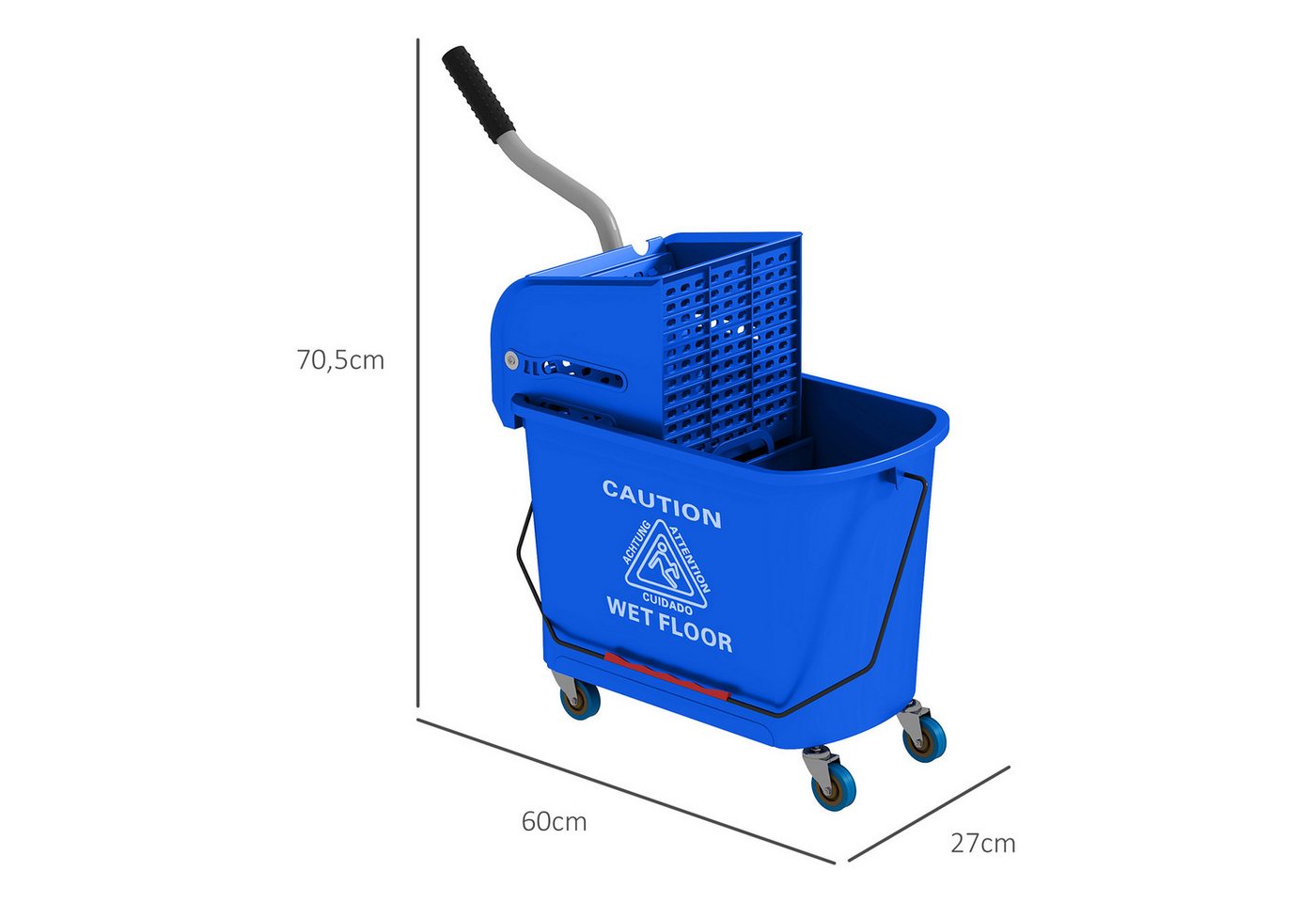 HOMCOM Putzeimer Reinigungswagen mit Wischmopp, 20 L Eimer, mit Trennwand, (Wischwagen, 1-tlg., Putzwage), mit Presse 2 Kammern Blau – Bild 3 von 5