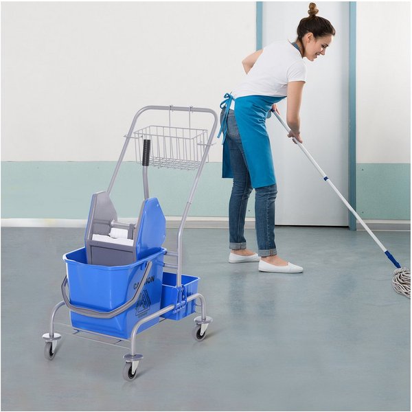 HOMCOM Putzwagen Fahreimer, Putzeimer, Wischwagen mit Haken für Mopp blau, (Set, 1-St., Reinigungswagen mit Eimer und Korb), 25L Eimer, Auswringvorrichtung, 4 R