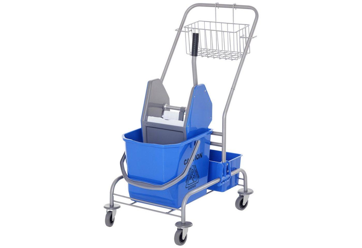 HOMCOM Putzwagen Fahreimer, Putzeimer, Wischwagen mit Haken für Mopp blau, (Set, 1-St., Reinigungswagen mit Eimer und Korb), 25L Eimer, Auswringvorrichtung, 4 R – Bild 2 von 5