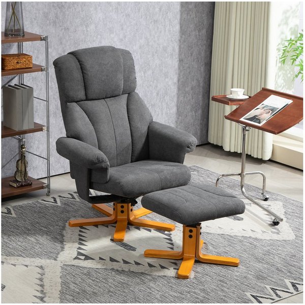 HOMCOM Relaxsessel Relaxsessel, Liegesessel mit Hocker, bis 150 kg, Dunkelgrau (Liegesessel mit Hocker, 2-St., Fernsehsessel), für Wohnzimmer, Schlafzimmer, 79 