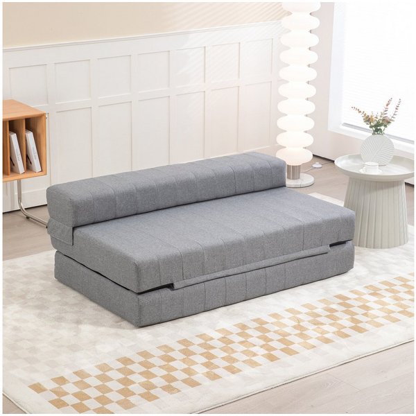 HOMCOM Relaxsessel 2-in-1 Schlafsofa Leinenoptik, 2-Personen, bis 250 kg belastbar (Sofabett, 1-St., Bodensofa), für Wohnzimmer, Schlafzimmer, Grau