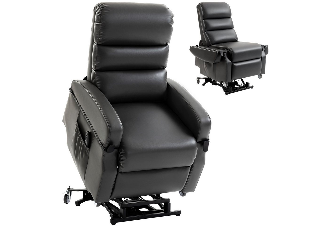 HOMCOM Relaxsessel Elektrisch, Aufklappbaren Armlehnen, mit Rollen, Kunstleder (TV Sessel, 1-St., Ruhesessel), Elektrische Aufstehhilfe, Doppelmotor, Liegefunkt – Bild 2 von 5